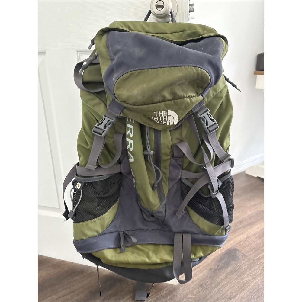 Vintage The North Face Terra 40 Hiking Backpack Olive Gray Camping Pack 40L
